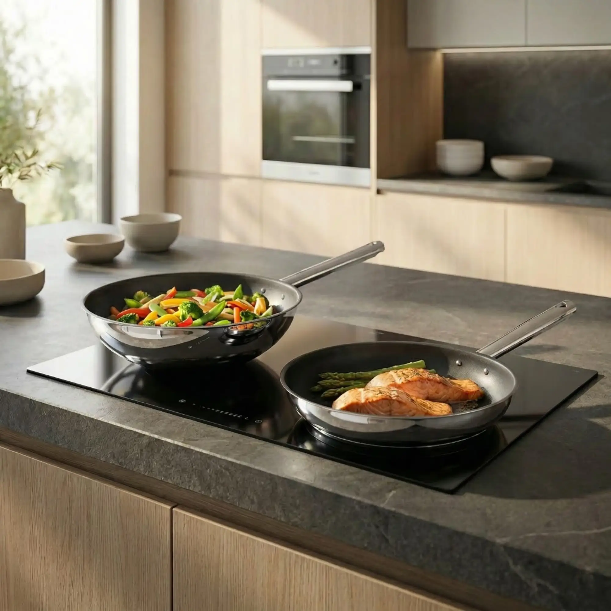 Conjunto Indução Wok + Frigideira Inox Antiaderente - Image 2